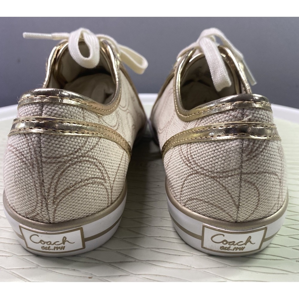 COACH💥NWB💥 Womens Dee Penelope Signature C Gold Lace Up Sneakers‎ Size 7M - Picture 6 of 11